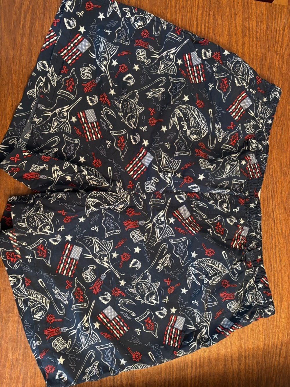 Columbia Navy Blue Red White Printed Swim Trunks